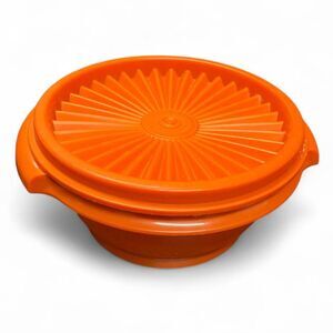 Vintage Retro Tupperware Harvest Orange Servalier Bowl with Sunburst Lid #1323